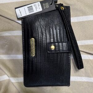 London Fog Black Croc-Embossed Clutch